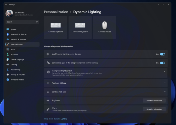 The new Dynamic Lighting settings page.