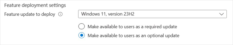 Screenshot of Feature deployment settings