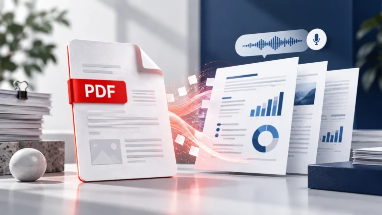 PDF documents transformed into visual reports and audio content
