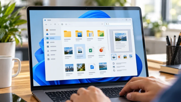 Minh họa File Explorer và tìm kiếm trên Windows 11